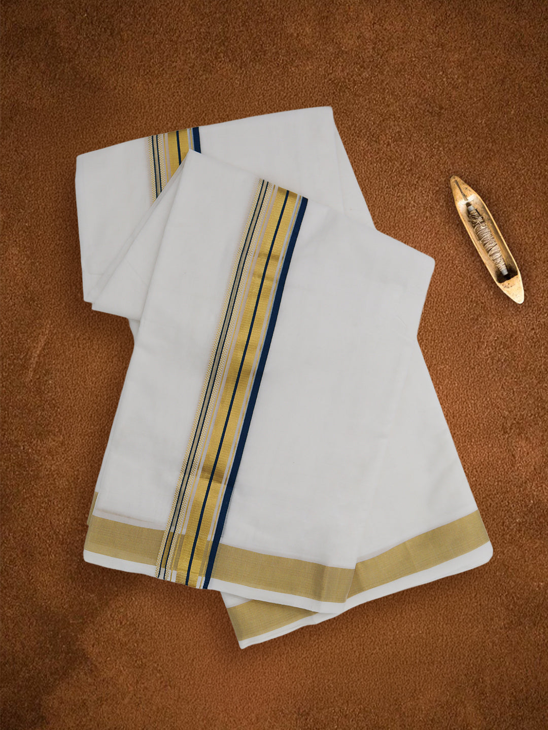 Men Premium Handloom White Dhoti with Fancy Jari Border HLM114