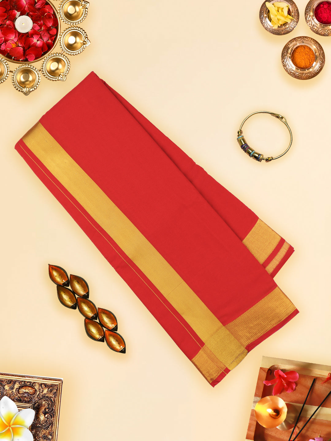 Mens Panchakacham Dhoti with Angavasthram Dheeksha Red (9+5)-View two