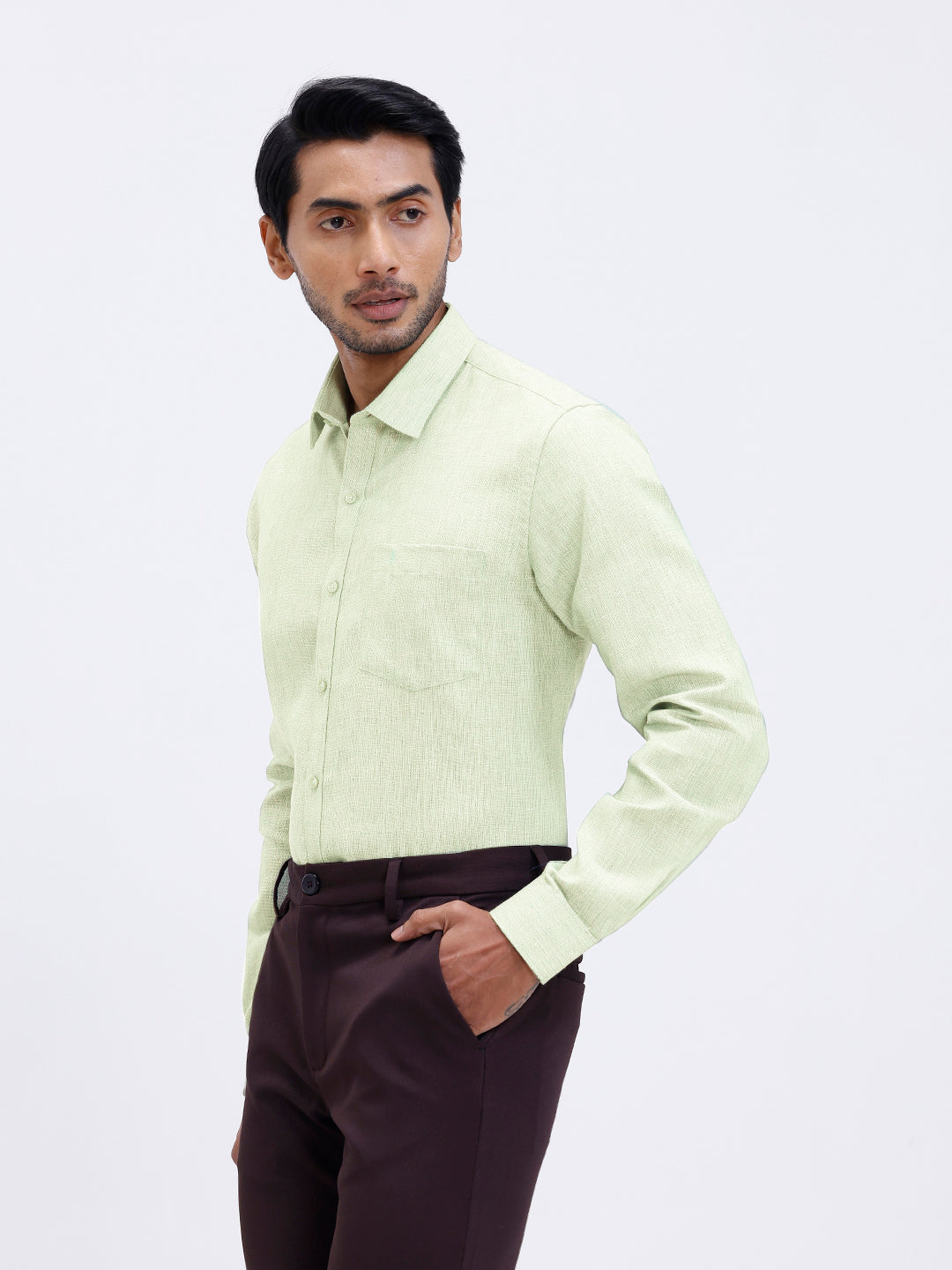 Men Cotton Rich Shirt Light Green Trendy 12 YL9
