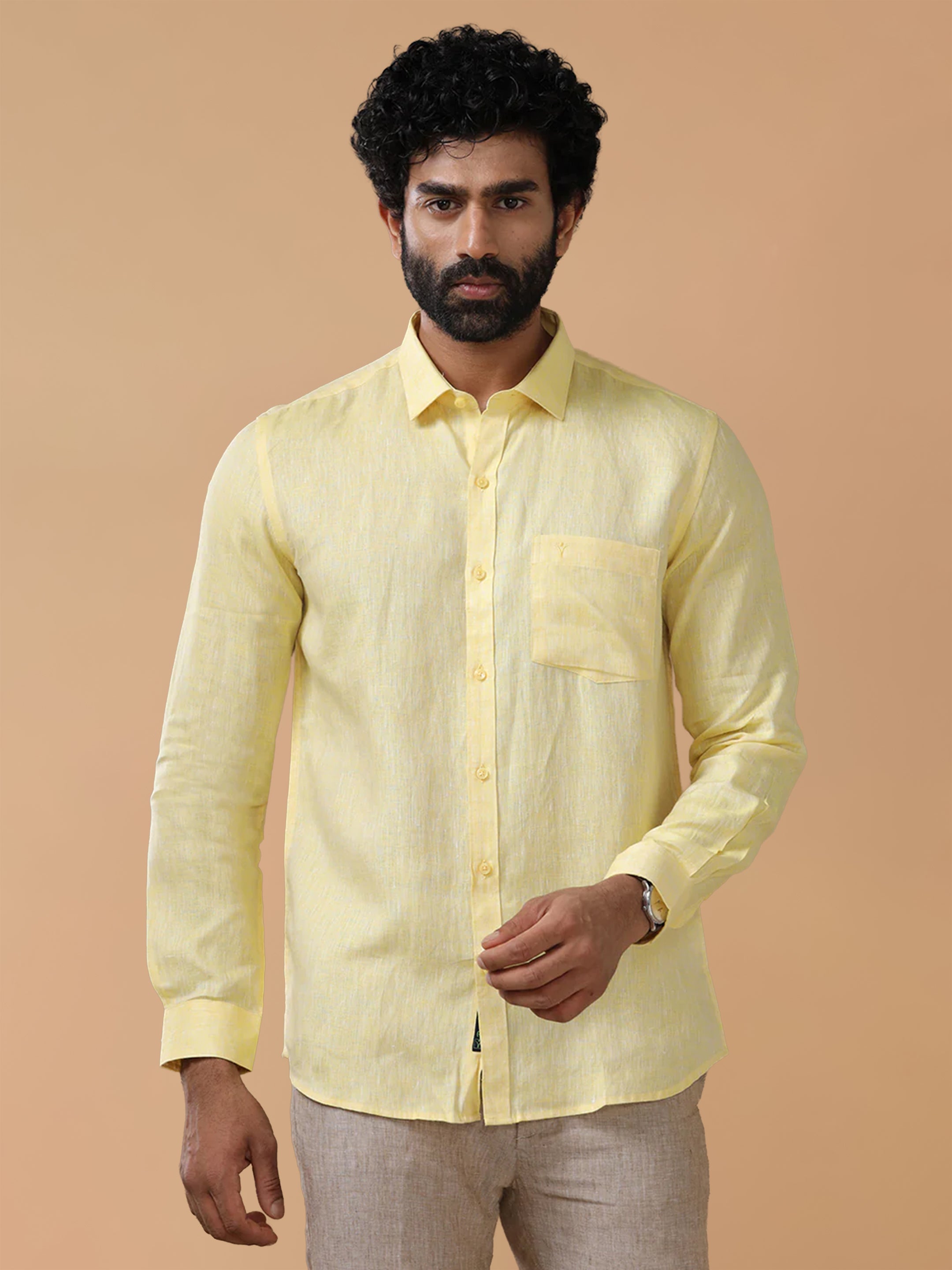 Pure Linen Pale Yellow Smart Fit Shirt L5
