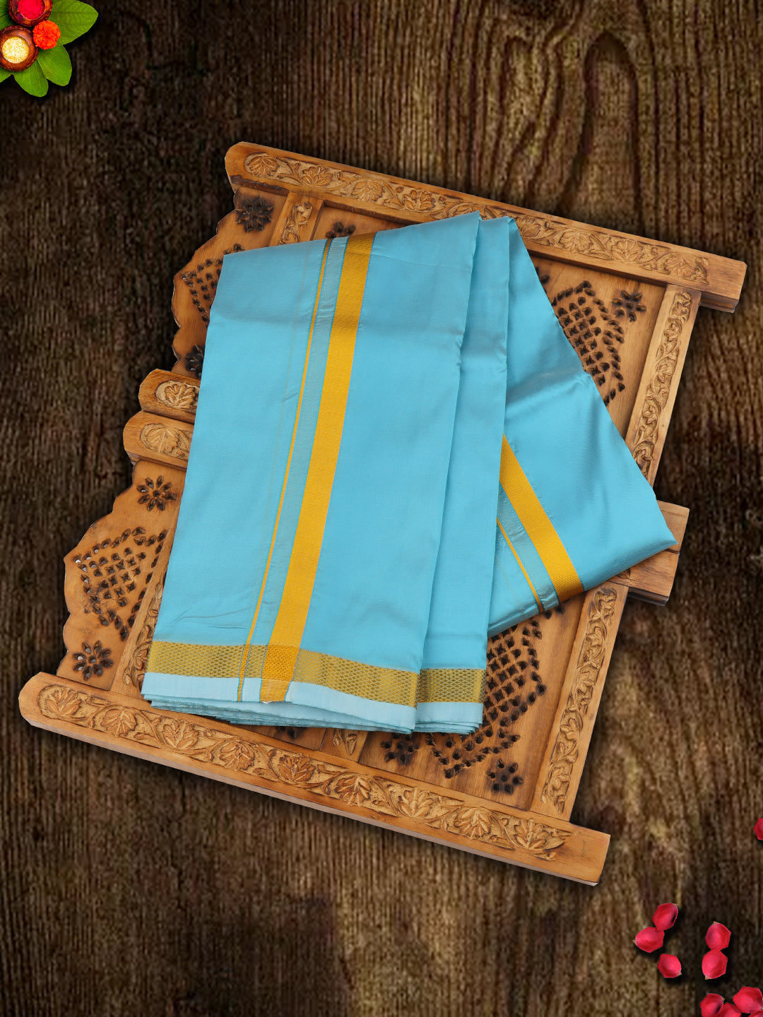 Mens Art Silk Zari Dhoti & Shirting Set Blue Ashirwath (2 in 1)