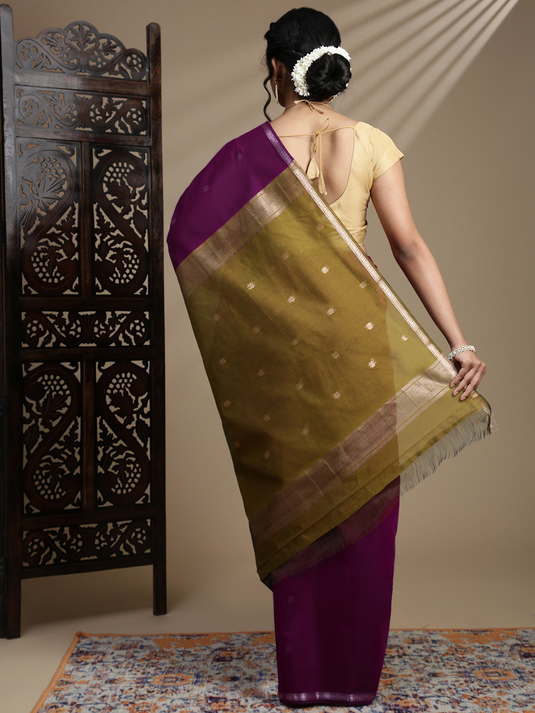 Women Majenta Kora Cotton Fancy Saree SK107