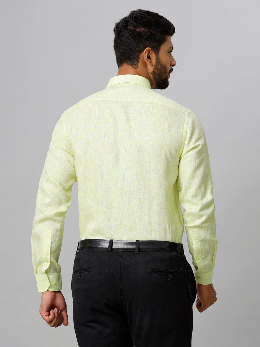 Mens Pure Linen Light Green Smart Fit Full Sleeves Shirt-Back view