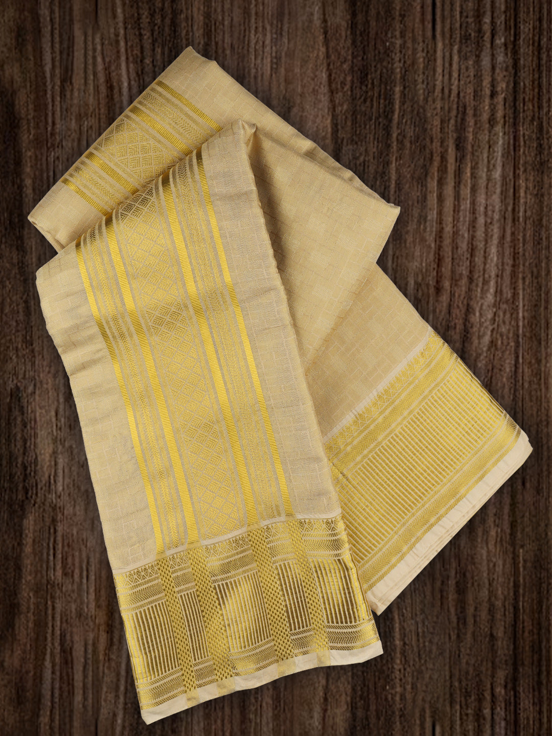 Men Art Silk Dhoti & Shirting Set Gold Brahmotsavam B6