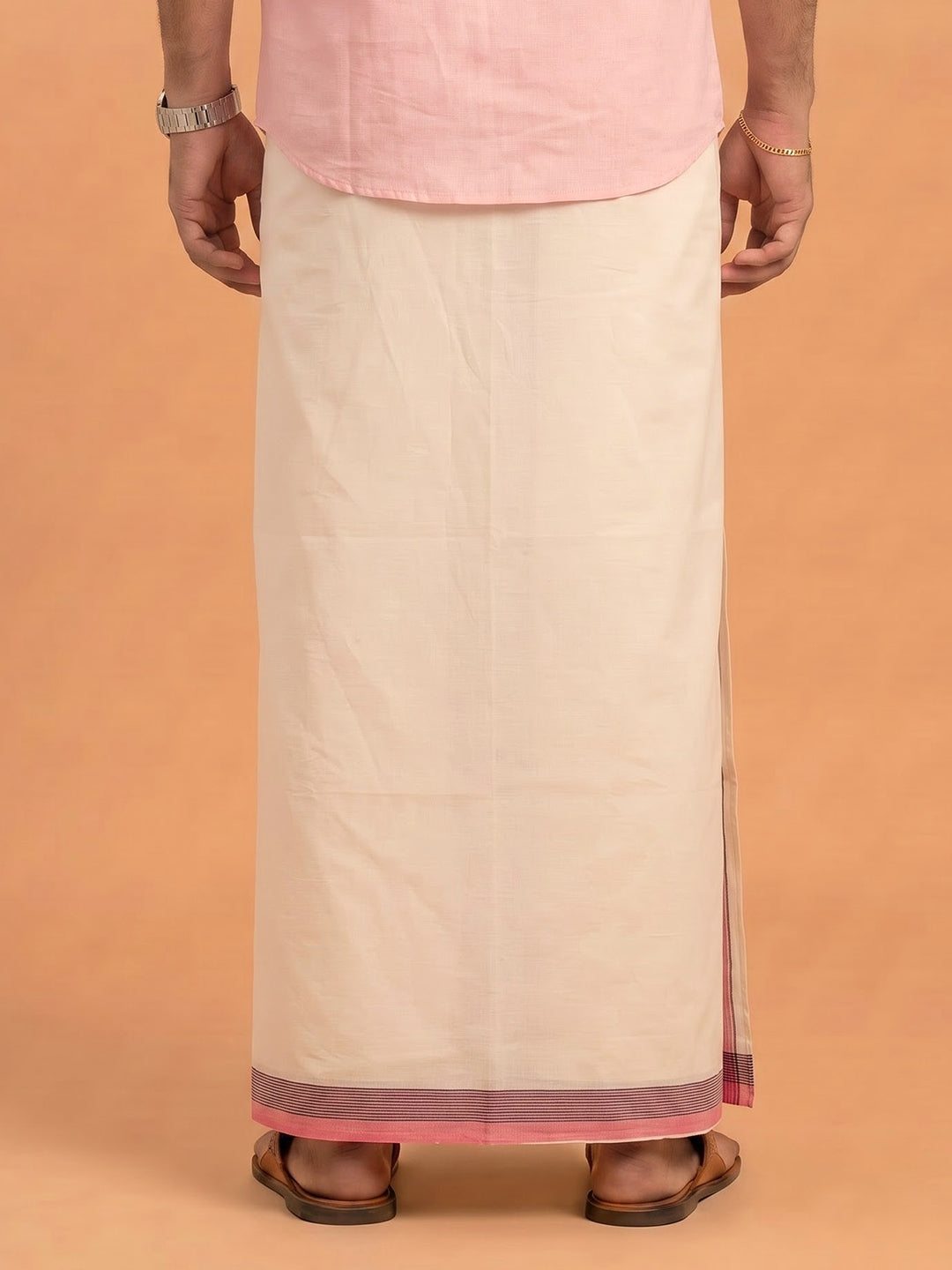 Double Layer 100% Cotton Cream Kora Dhoti with Colour Border - RKF07