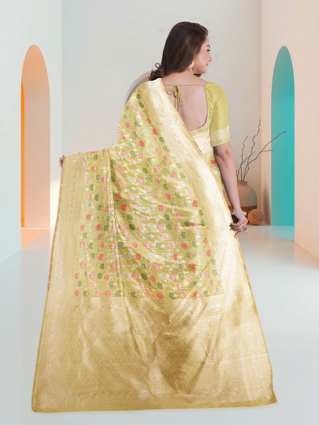 Women Yellow Art Silk Printed Saree ASS80