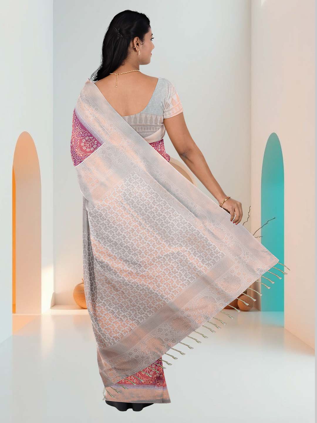 Women Grape with Green Art Silk Printed Saree ASS57