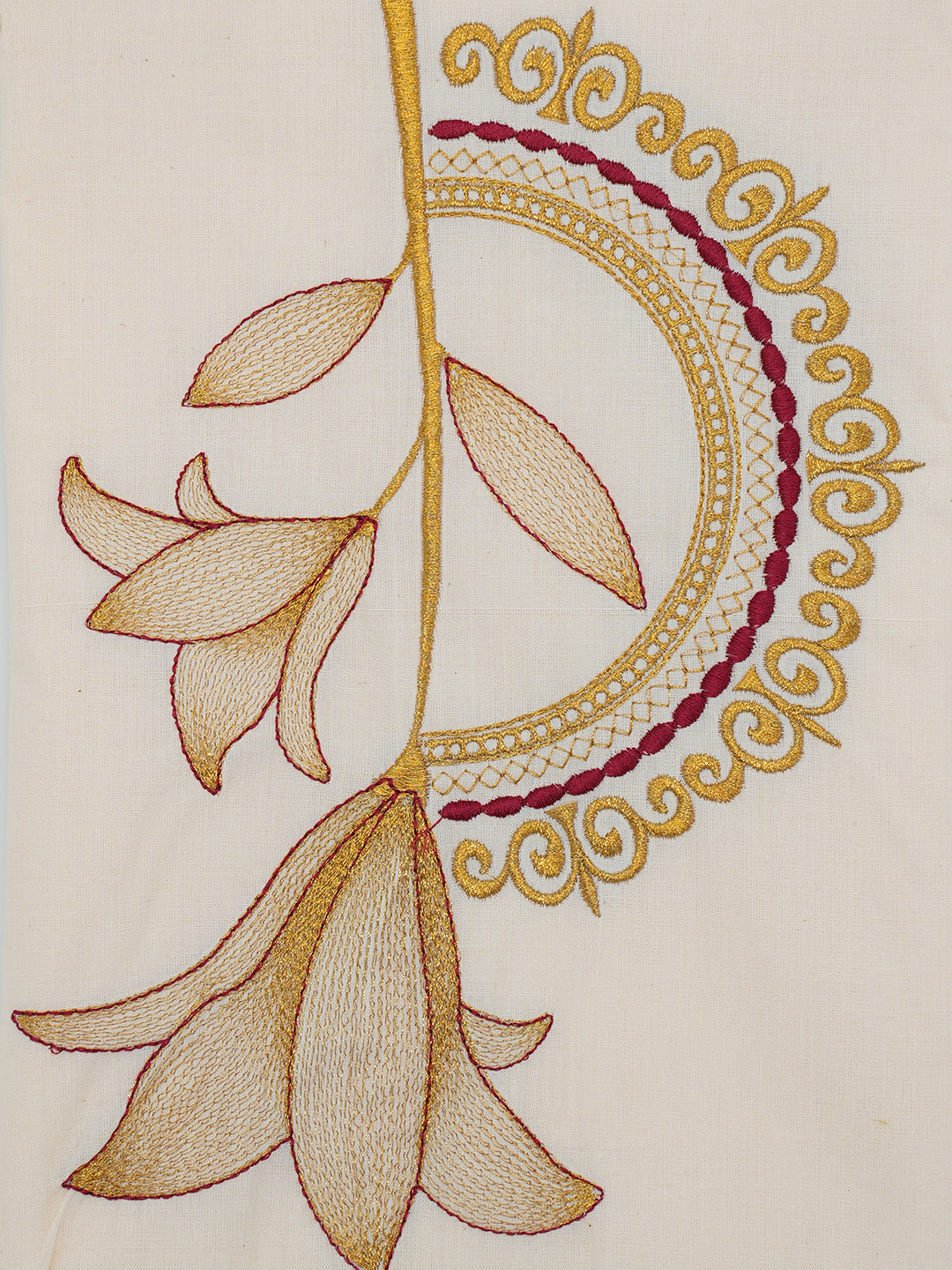 Women Kora Cotton Cream Embroidered Dress Material DM371