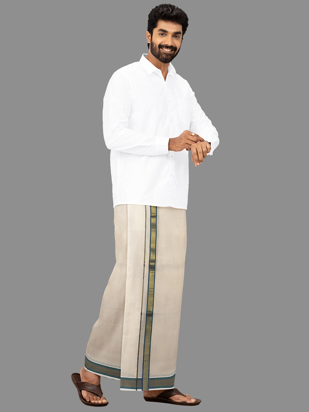 Men Single Gold Tissue Dhoti with Fancy Jari Border Clever Fancy 2