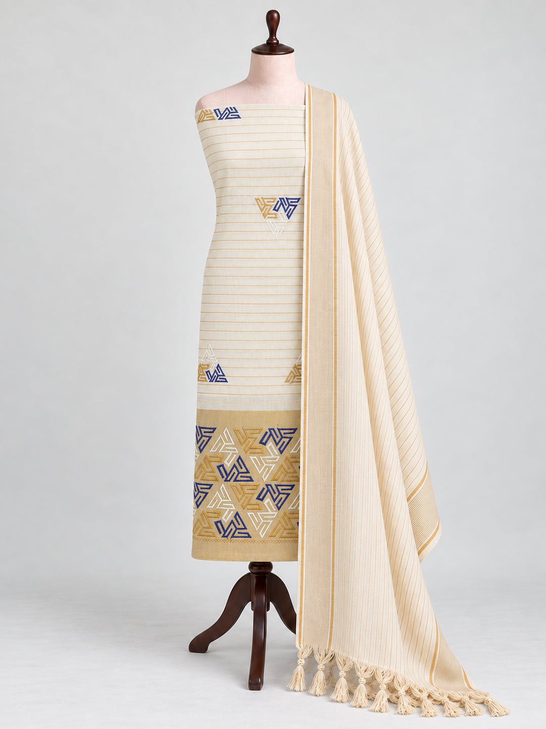Women Kora Cotton Cream Embroidered Dress Material DM387