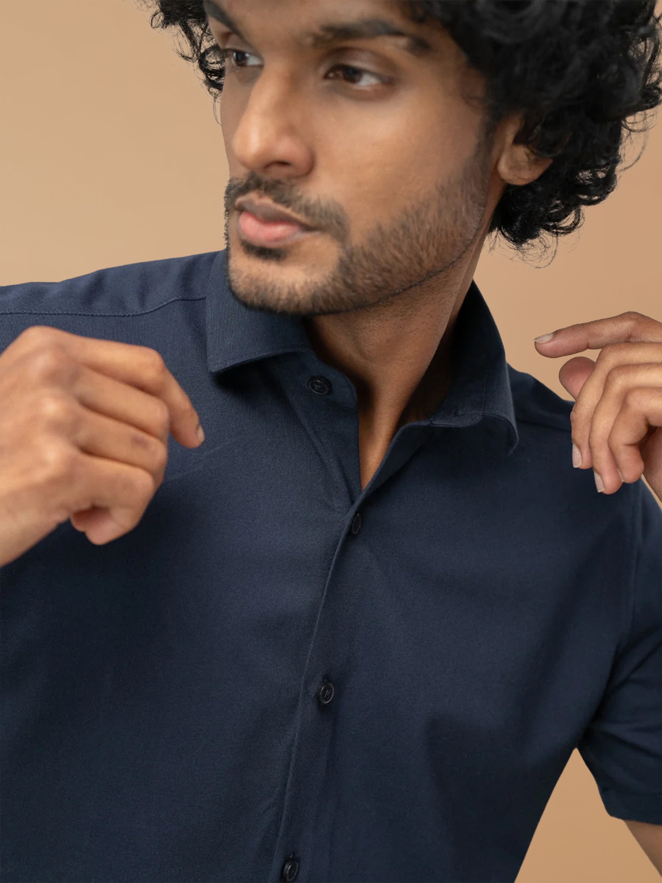 Cotton Rich Navy Slim Fit Knit Shirt ER5