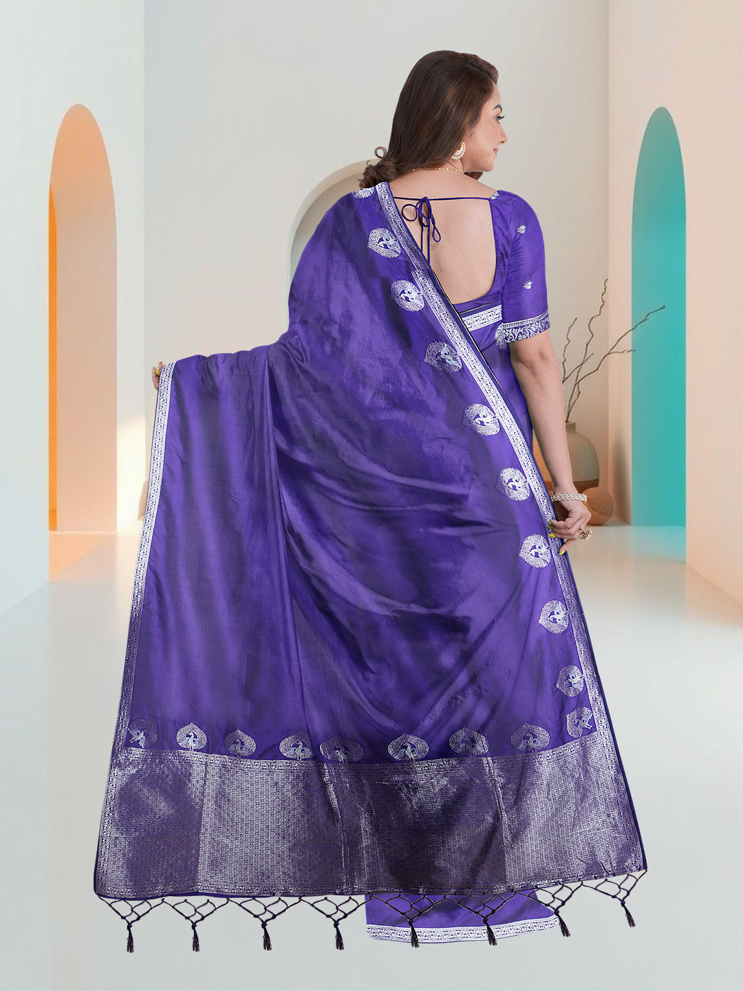 Women Violet Art Silk Printed Saree ASS89
