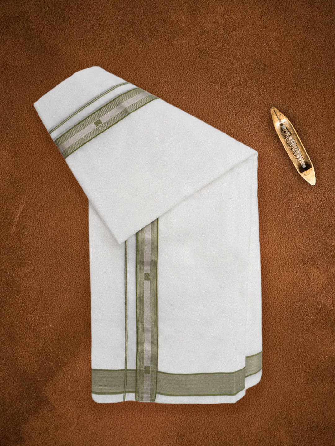 Men Premium Handloom White Dhoti with Fancy Jari Border HLM111