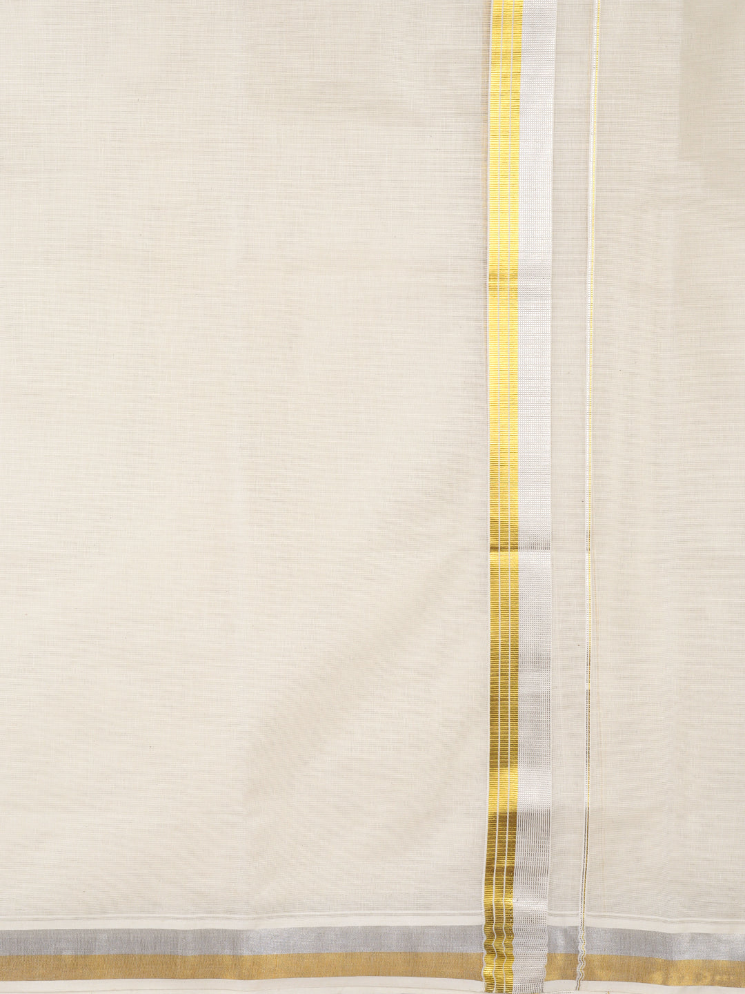 Men Kora Cotton Double Layer Dhoti with Gold & Silver Jari Border GC