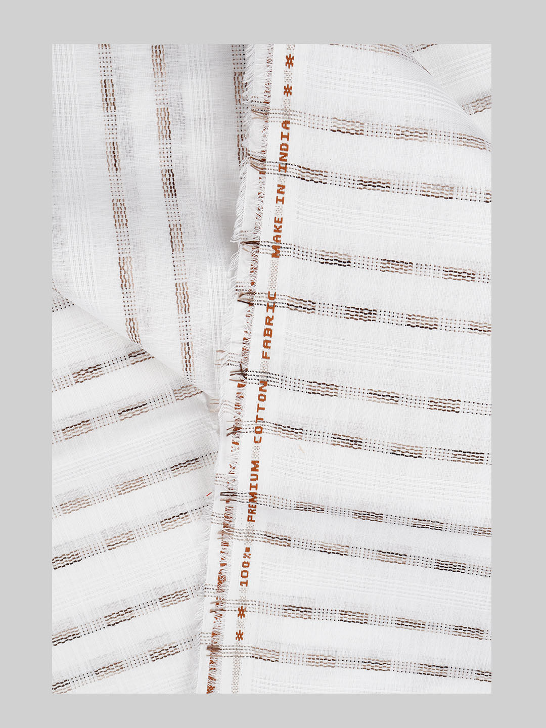 Cotton Blend White & Brown Striped Shirt Fabric Hi-Tech-Zoom view