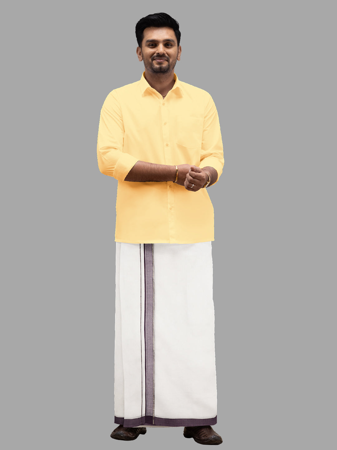 Men Violet Fancy Jari Border Double Layer Dhoti RSF03