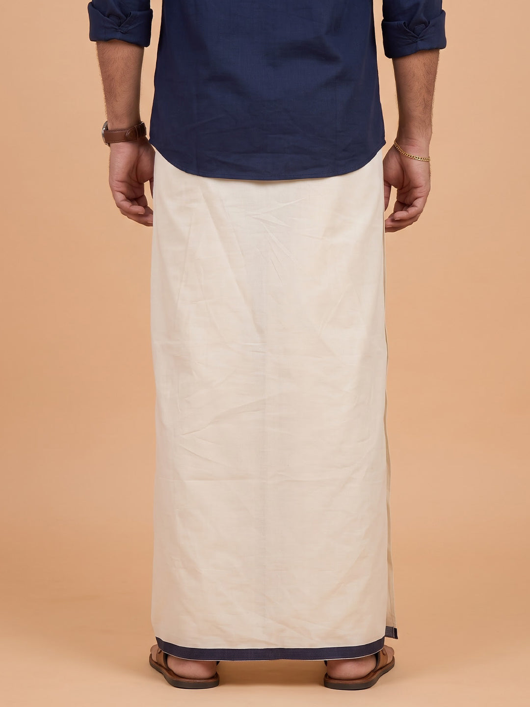 Double Layer 100% Cotton Cream Kora Dhoti with Colour Border - BJK01