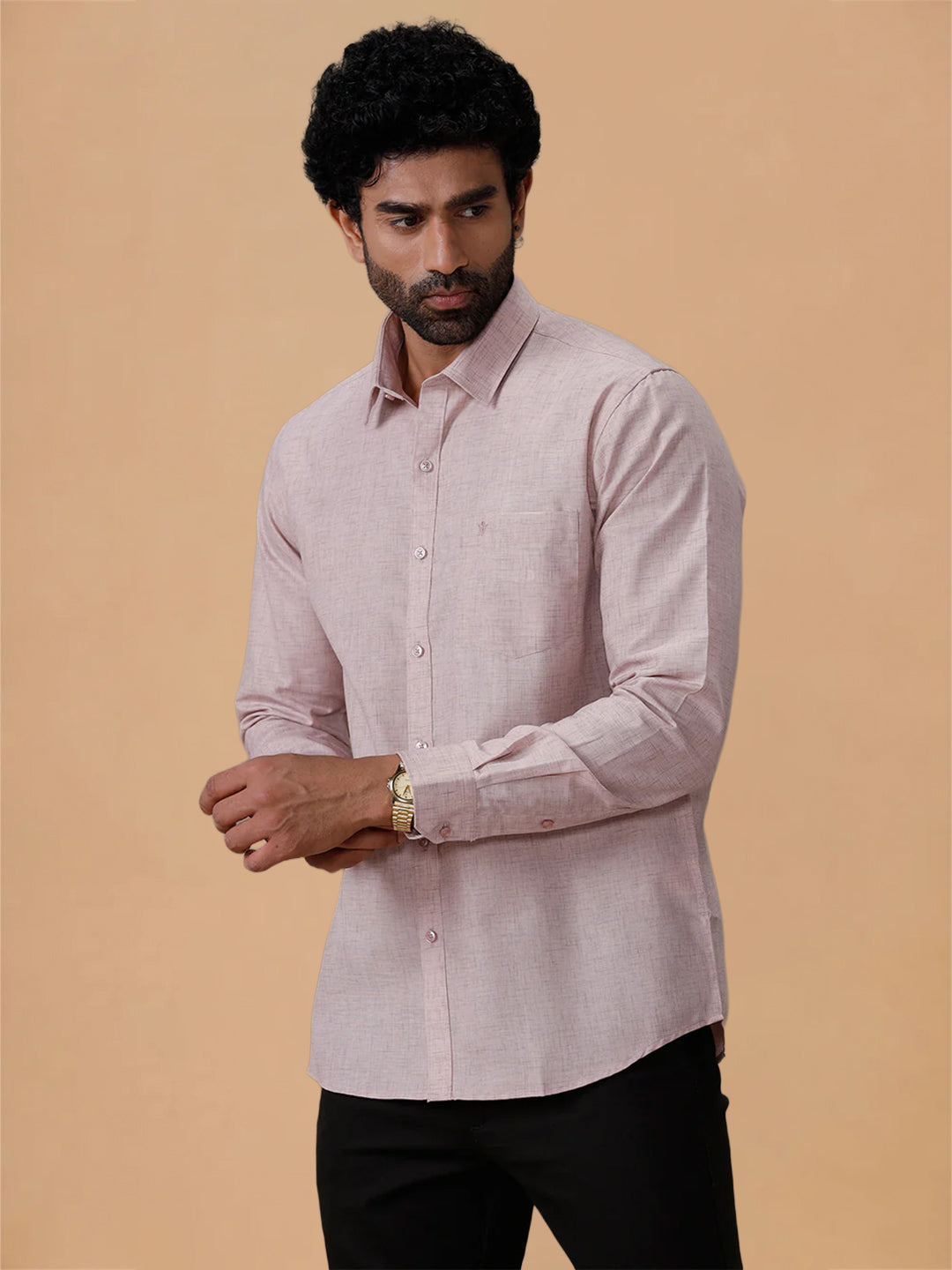 Cotton Rich Pinky Brown Regular Fit Shirt Trendy 8 YH7