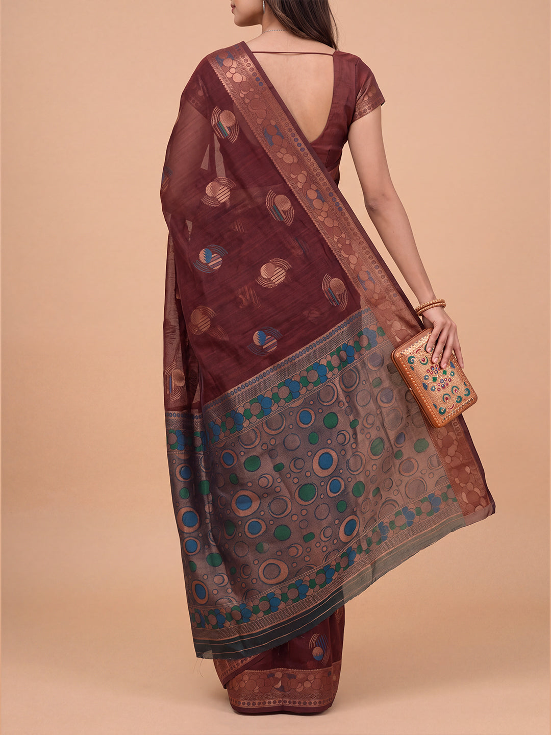 Women Spun Poly Maroon Printed Saree SP17