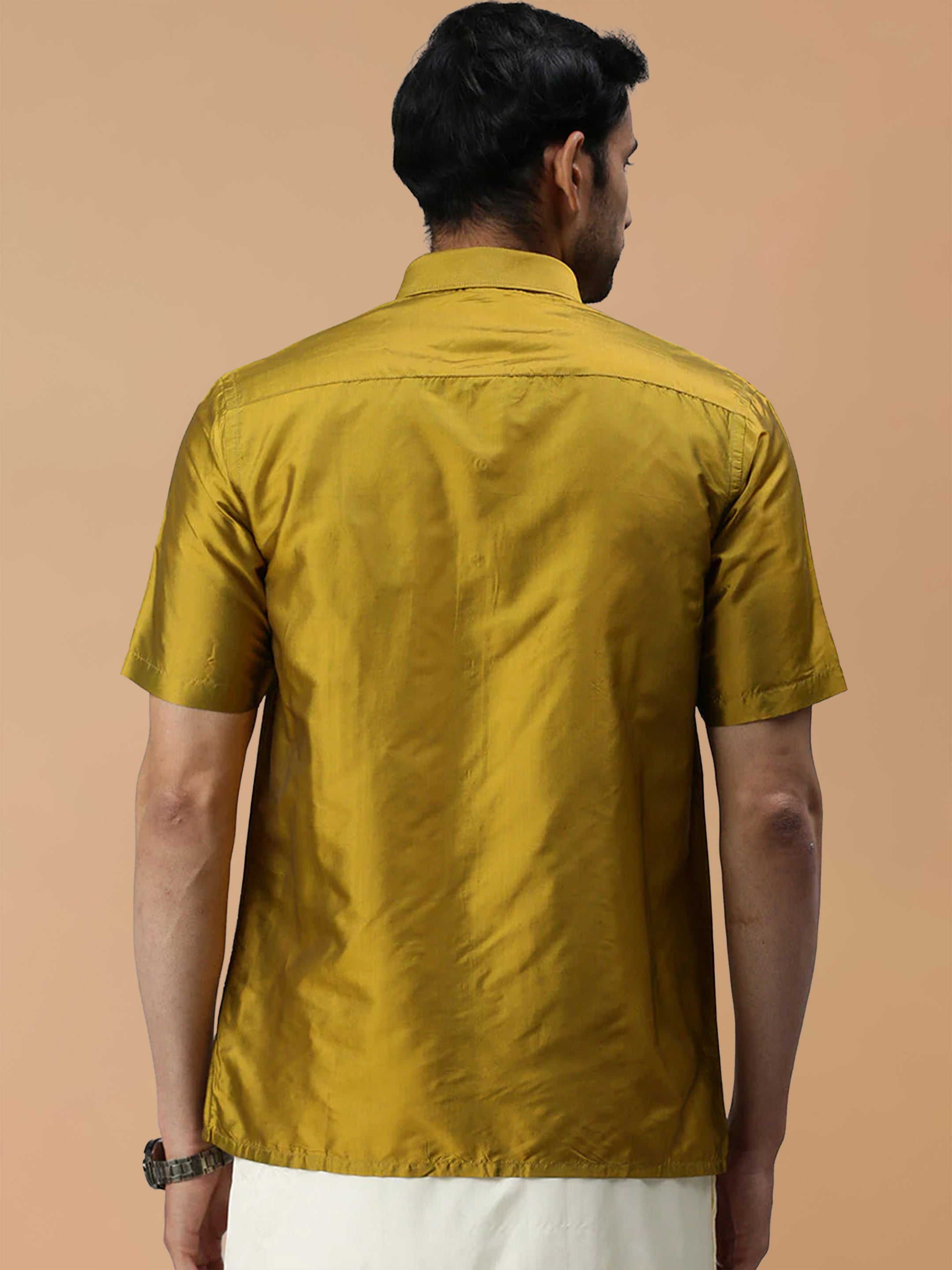 Silk Feel Olive Green Shirt - Regular Fit