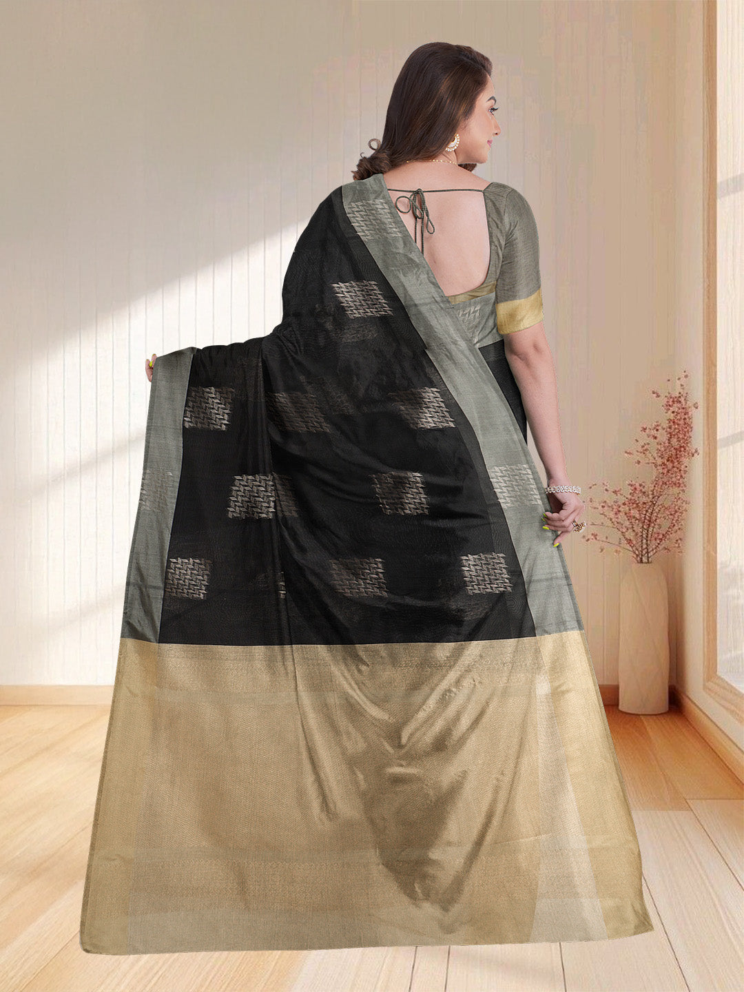 Women Black Kotta Cotton Saree PCS187