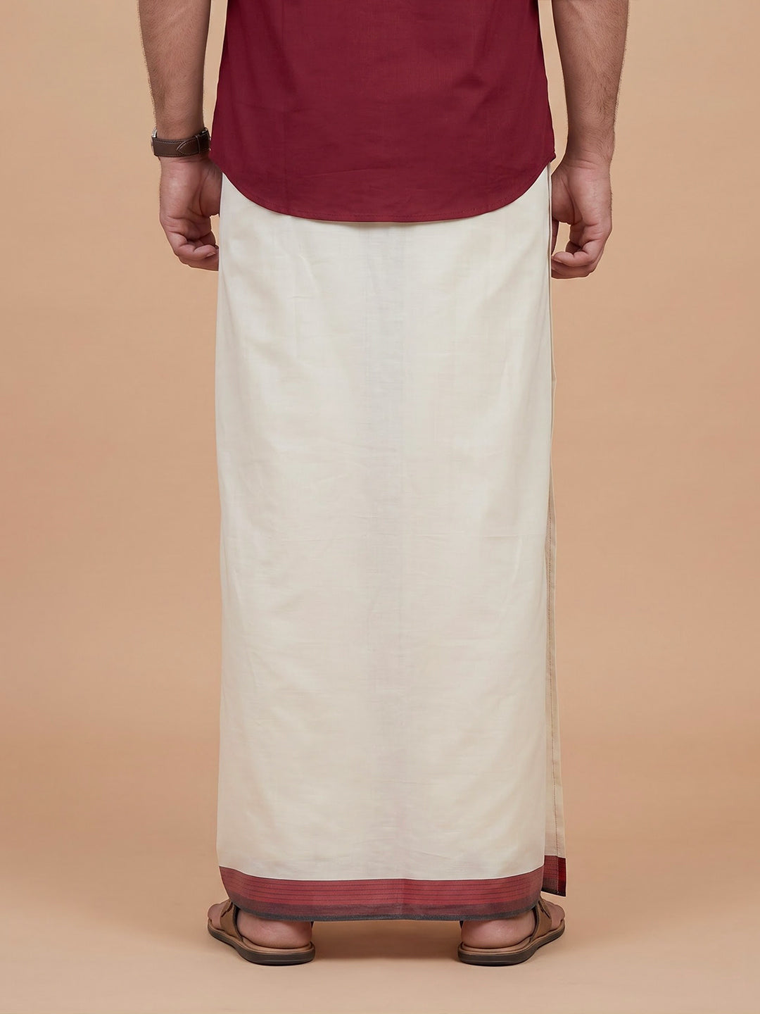 Double Layer 100% Cotton White Dhoti with Colour Jari Border - LC44