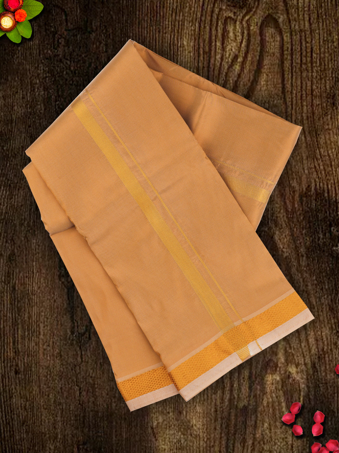 Men Art Silk Dhoti & Shirting Set Orange Ashirwath (2 in 1)