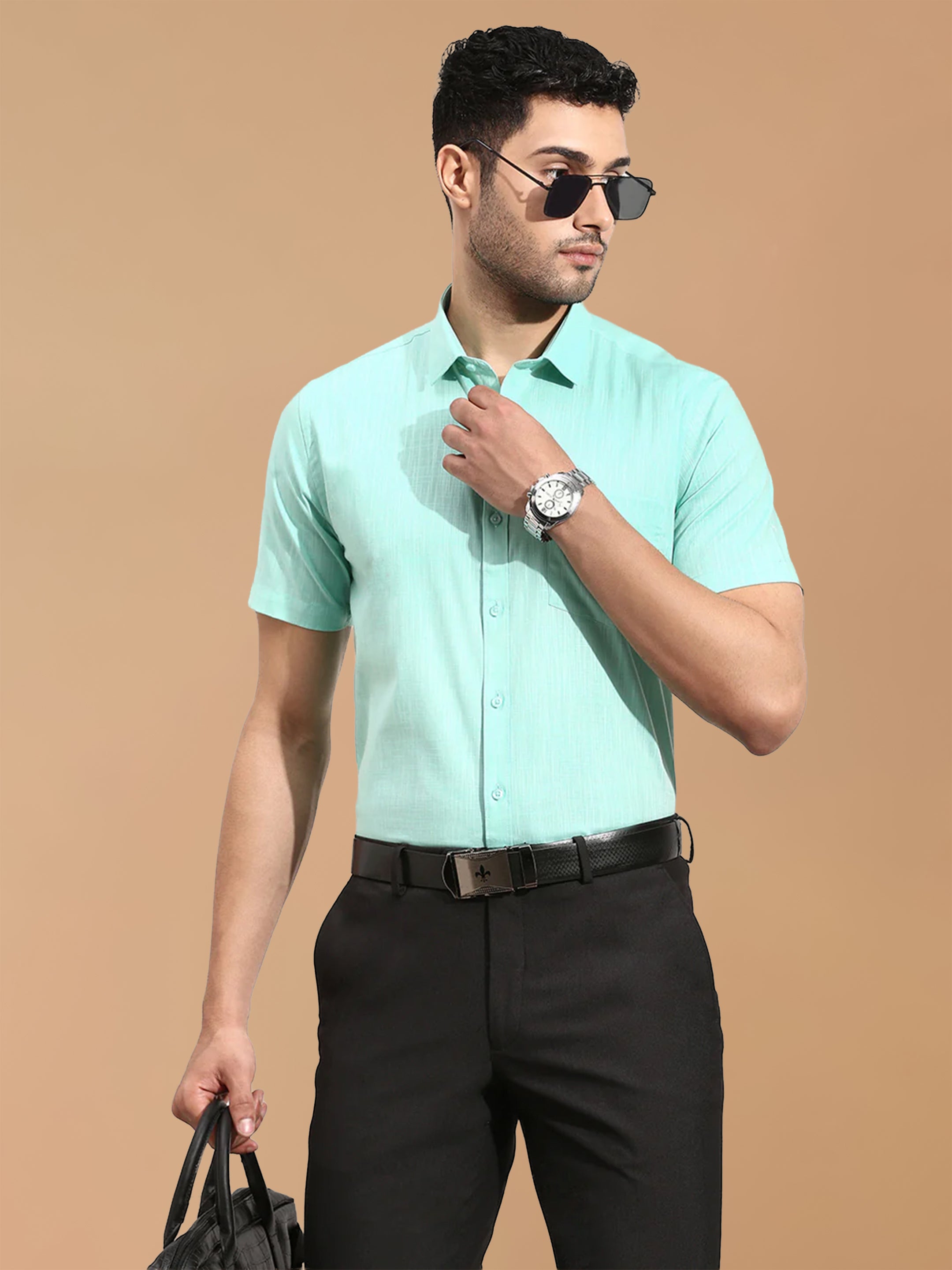 100% Cotton Vivid Cyan Smart Fit Shirt CL2 GT6