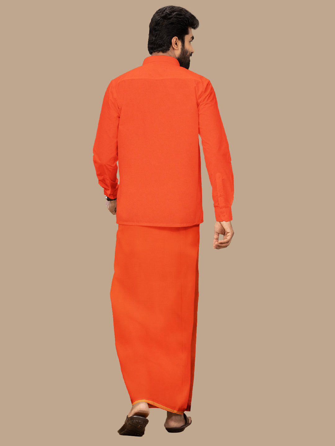 Men Assorted Border Readymade Single Dhoti Dark Orange