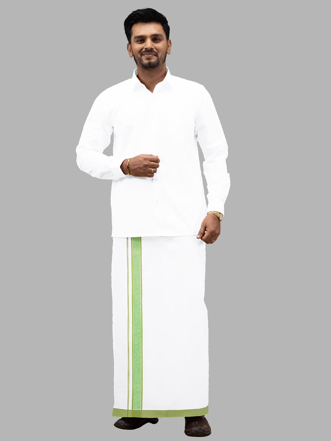 Men Single Layer Cotton Blend White Dhoti with Double Side Fancy Border HM 05