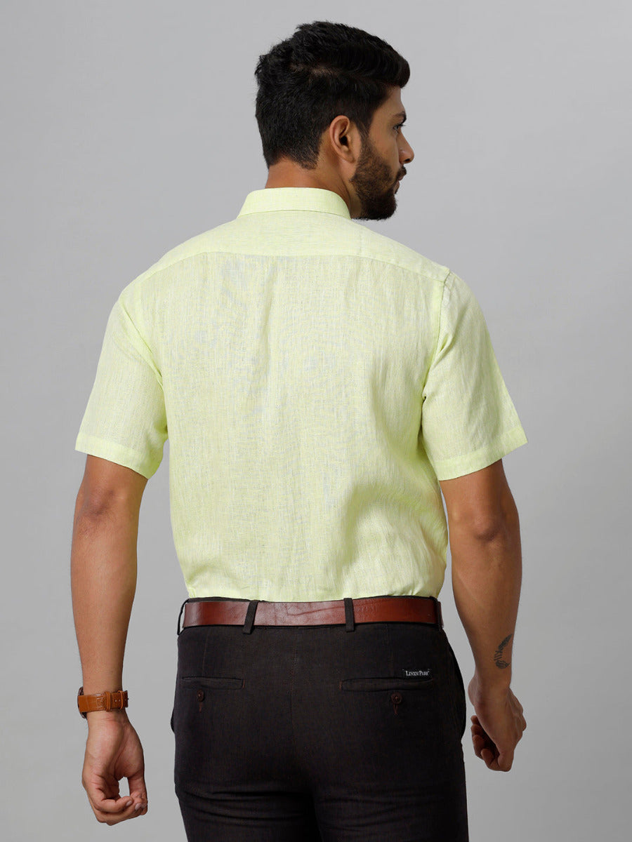 Mens Pure Linen Light Green Smart Fit Half Sleeves Shirt-back view