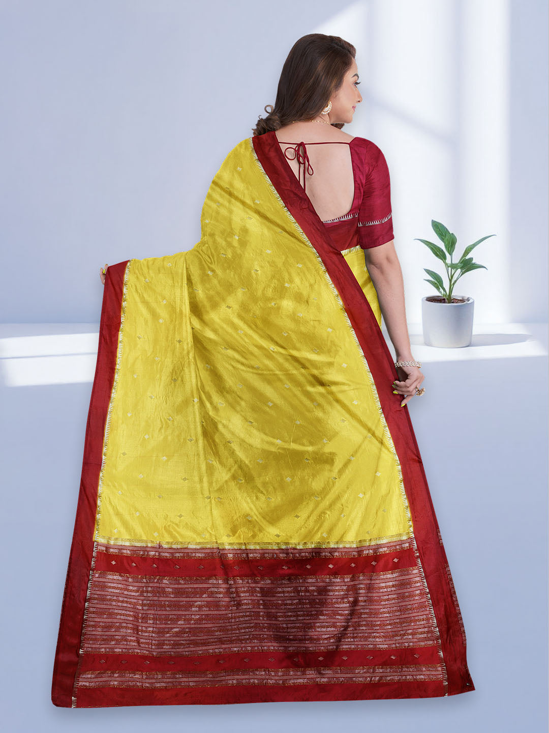 Women Yellow Stripes Design Tissue Saree TS49