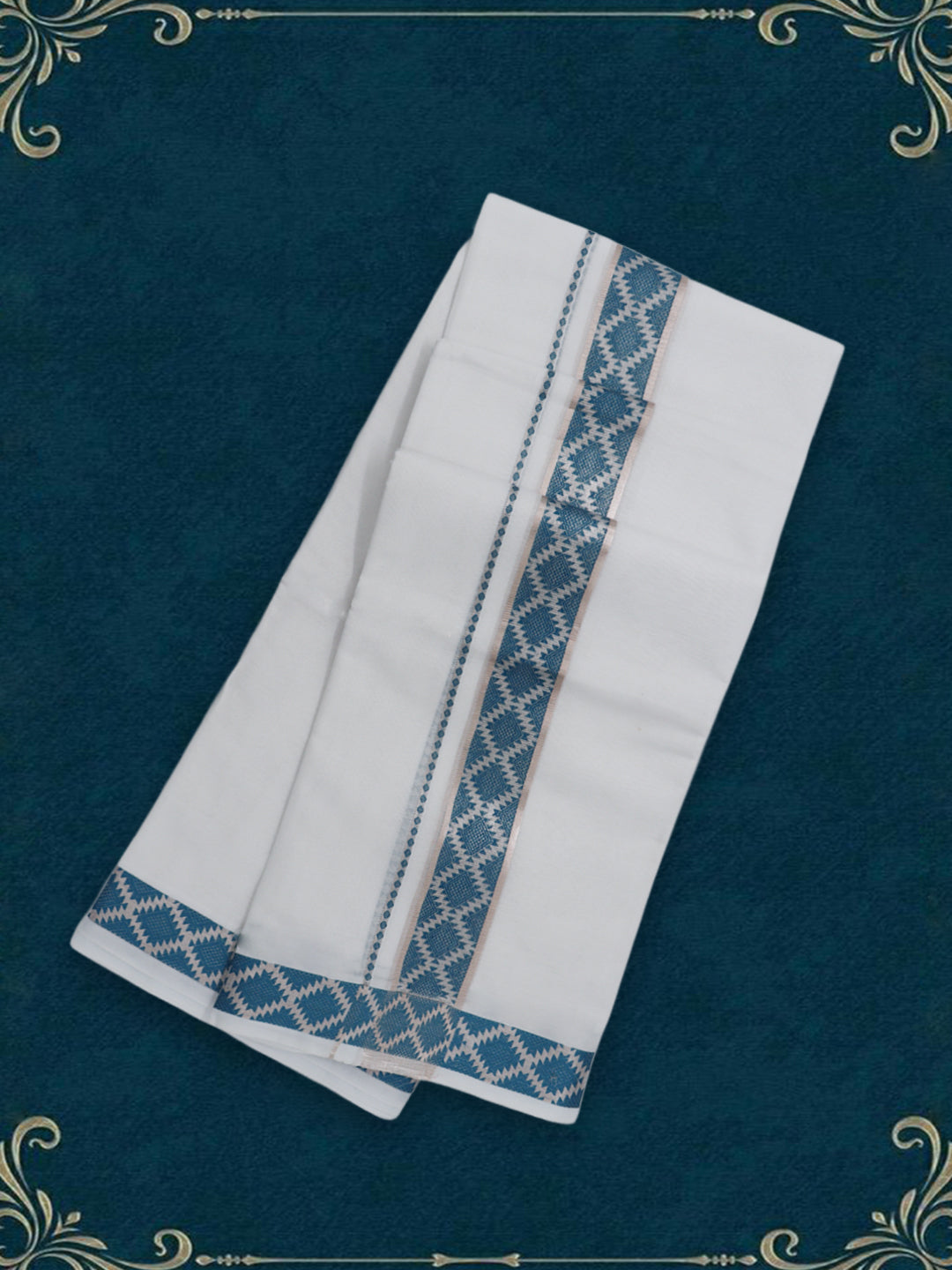 Men Premium Cotton Double Layer White Dhoti with Fancy Jari Border Luxury Elite LC32
