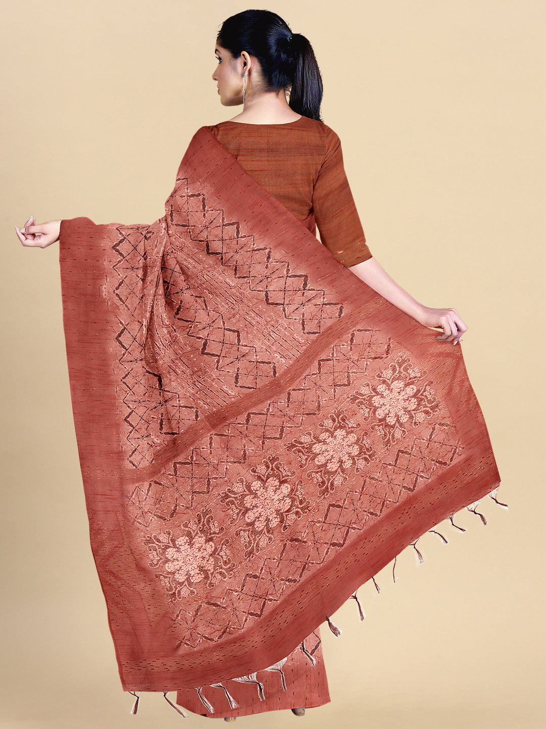Semi Cotton Weaving Maroon colour Print Saree SCS48