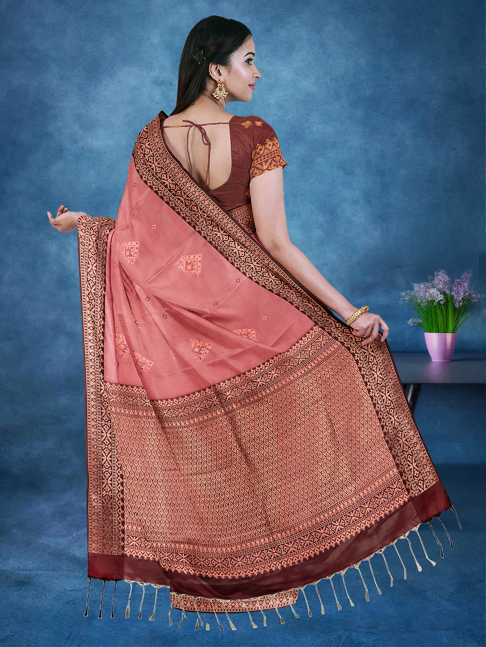 Women Semi Silk Saree Light Red SD03
