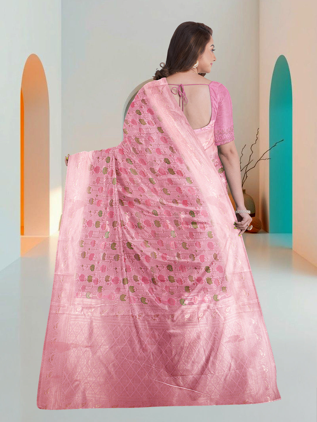 Women Pink Art Silk Printed Saree ASS78