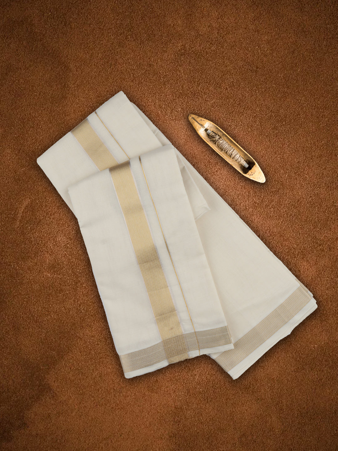 Mens Premium Handloom Dhoti Gold & Silver Jari Border HLM24