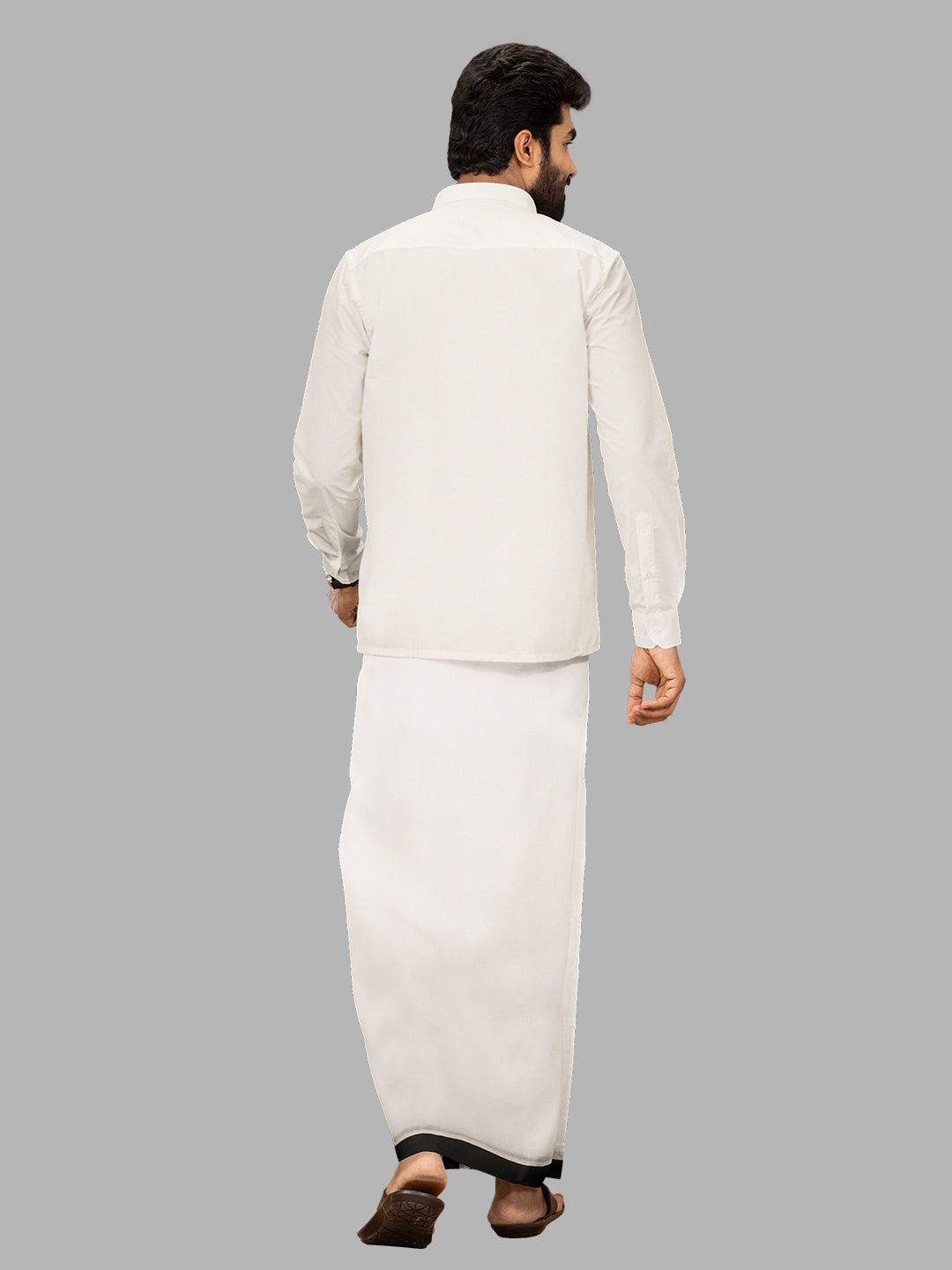 Men Silver Fancy Jari Border Double Layer White Dhoti RG02