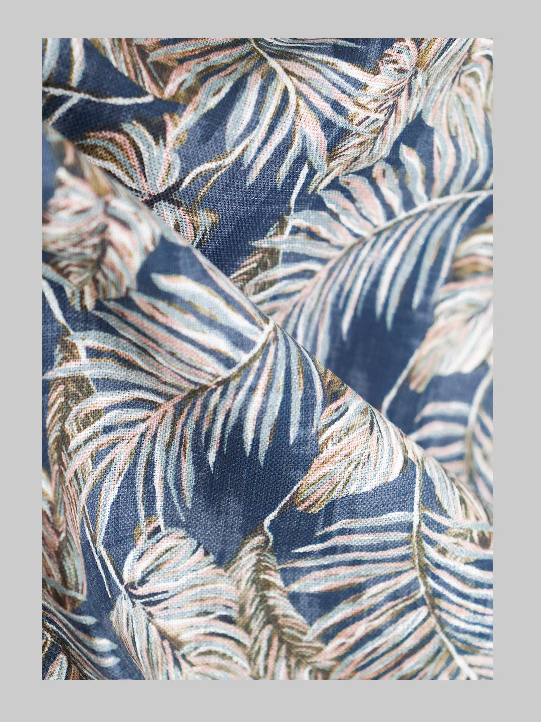 Men 100% European Linen Dark Blue Printed Shirt Fabric Fortuner