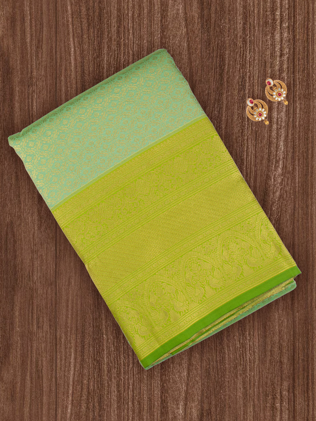 Womens Semi Silk Saree Green SS201