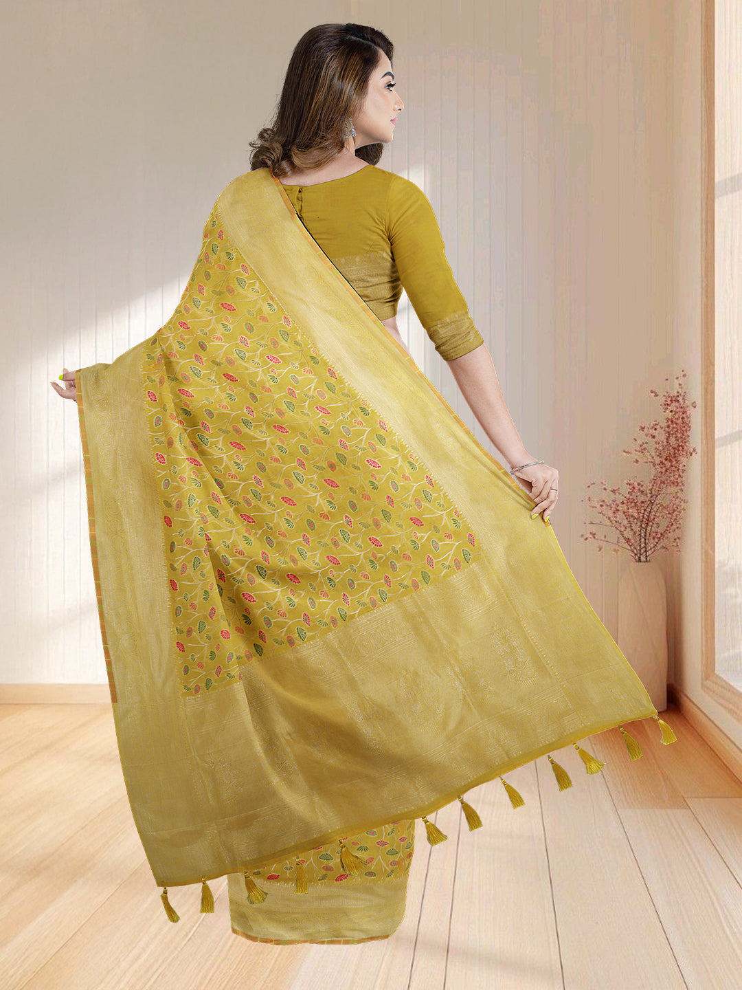 Women Yellow Art Silk Embroidered Saree ASS34
