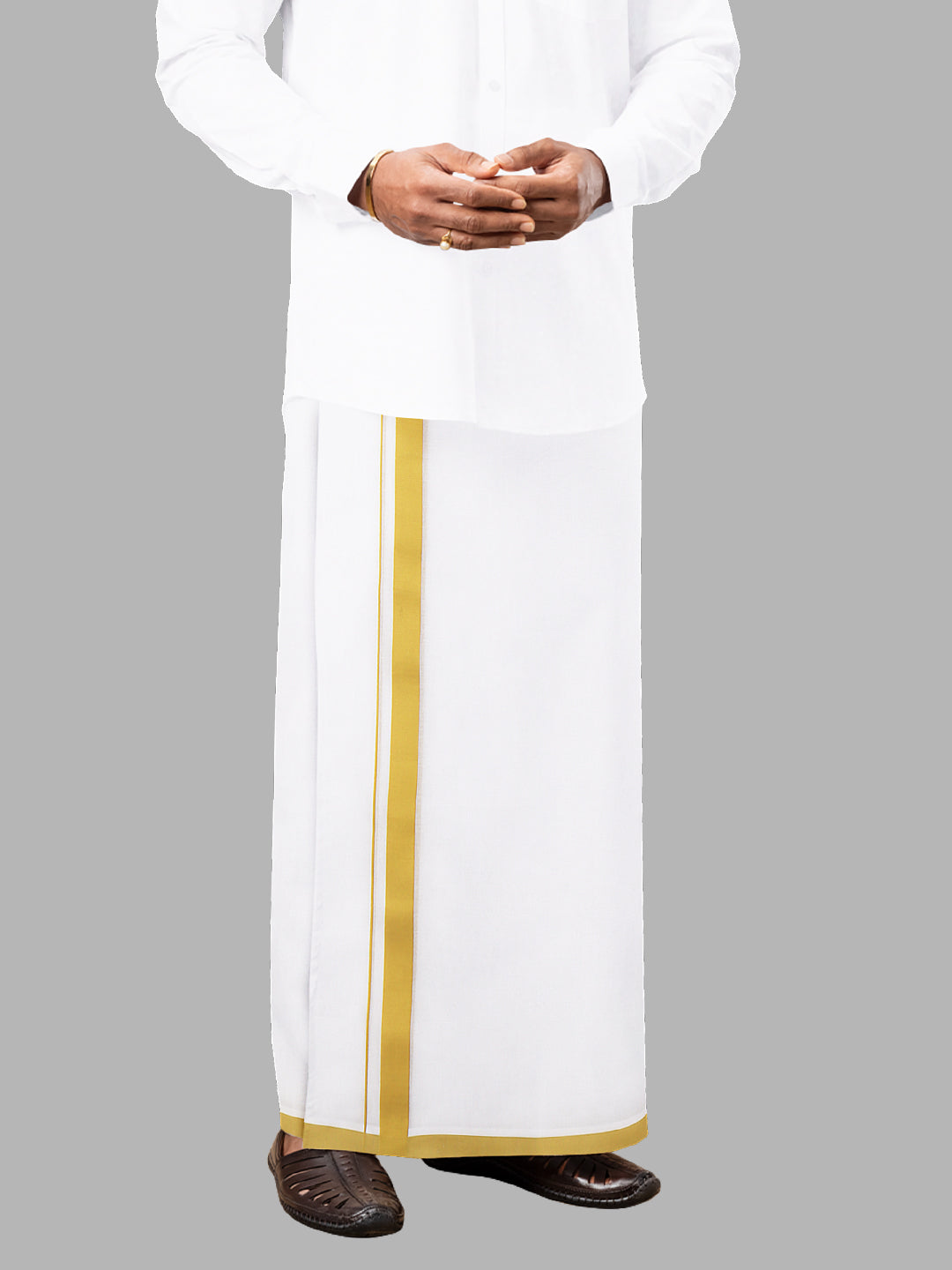 Men 100% Cotton Double Layer White Dhoti with Big Border RSL02