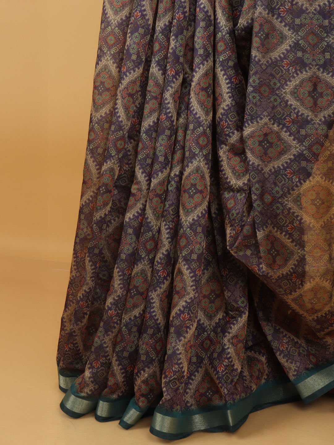 Women Wine Semi Chanderi Cotton Printed Saree SC73