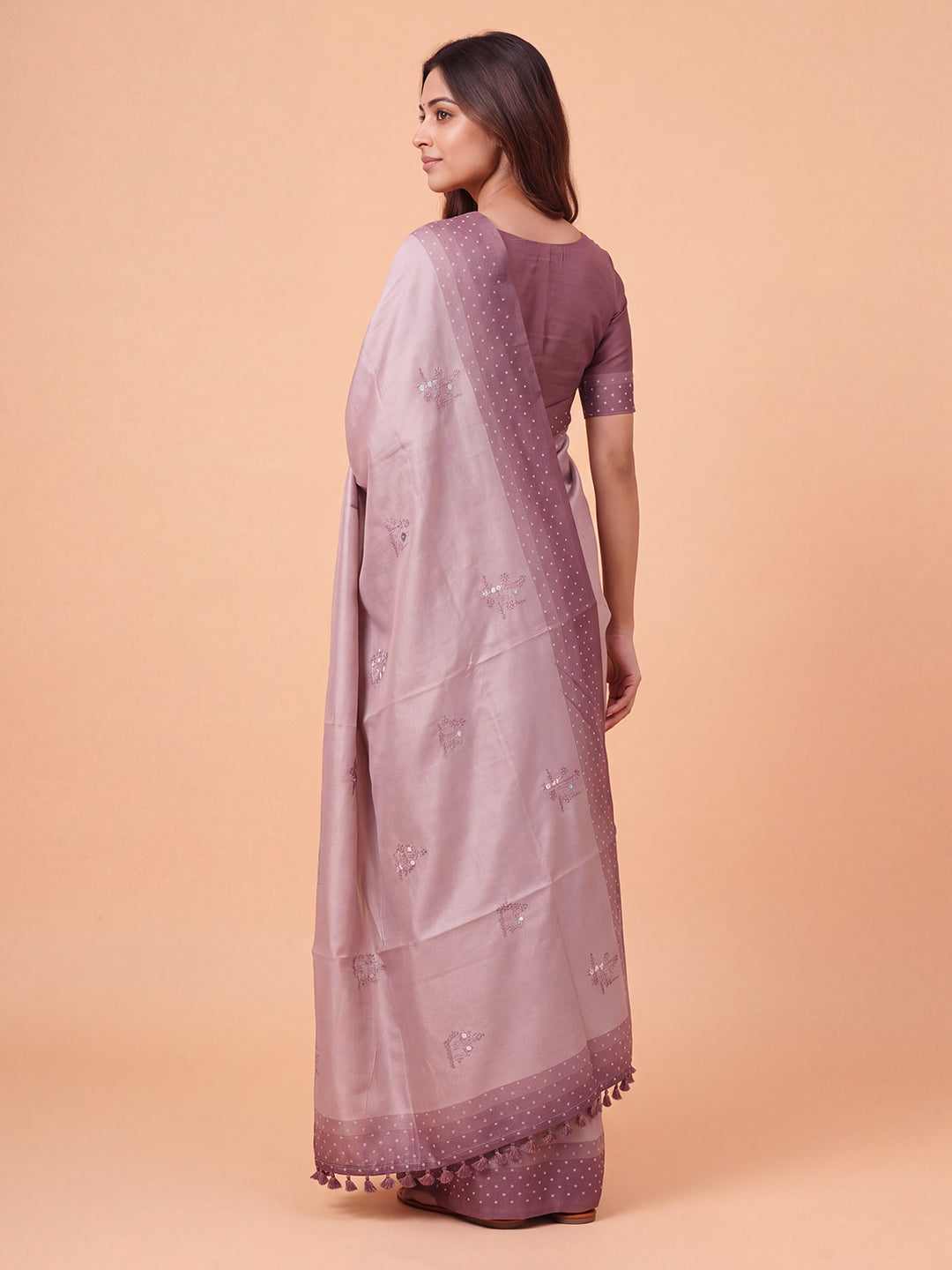Women Semi Linen Purple Embroidered Saree SL269