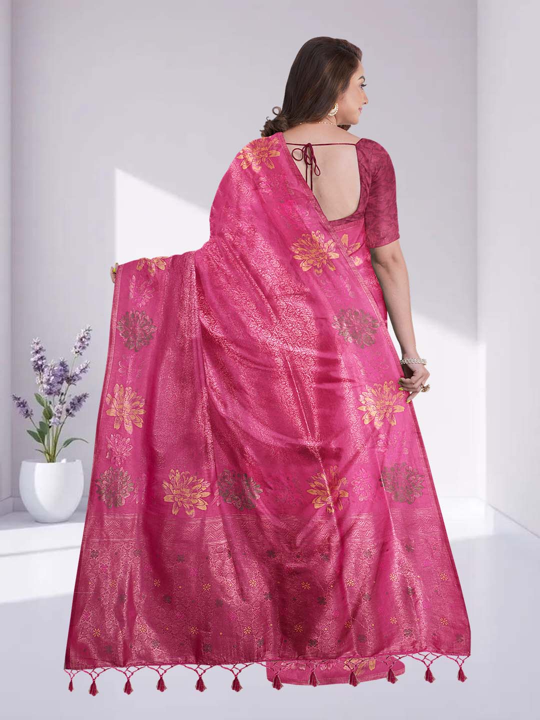 Women Dark Pink Semi Mysore Silk Saree SS374