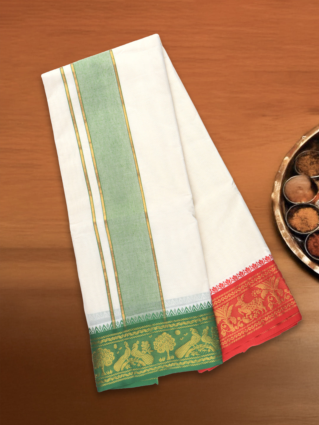Men Kora Fancy Border Panchakacham Set Kalasam (9+5) K02