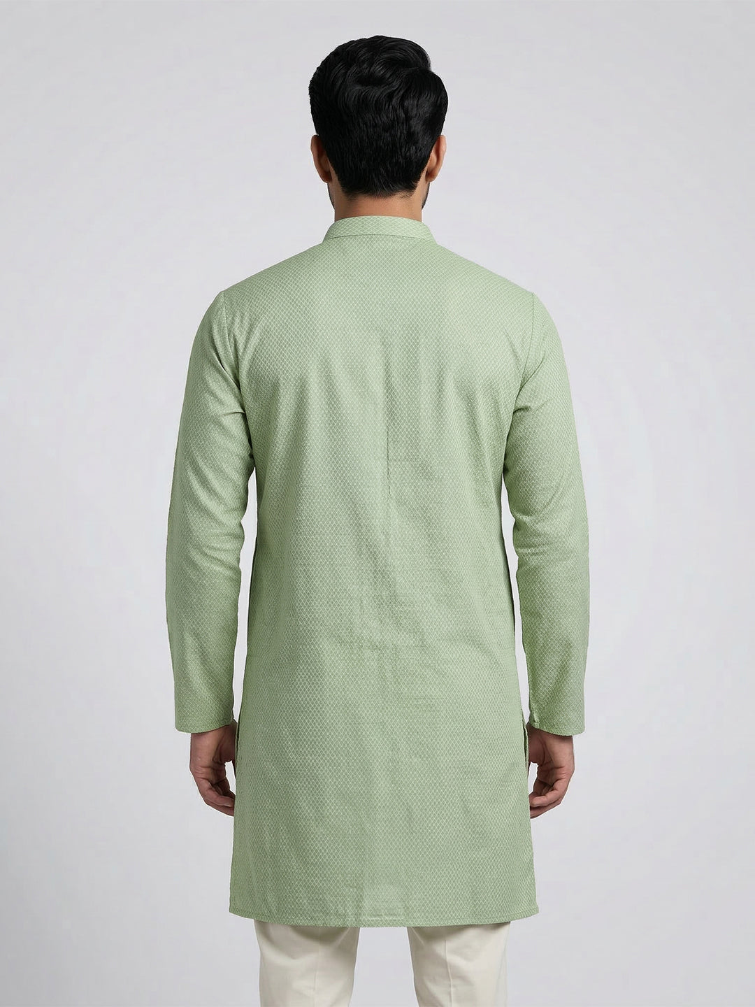 Cotton Medium Length Printed Pocket Kurta Green MHJ7