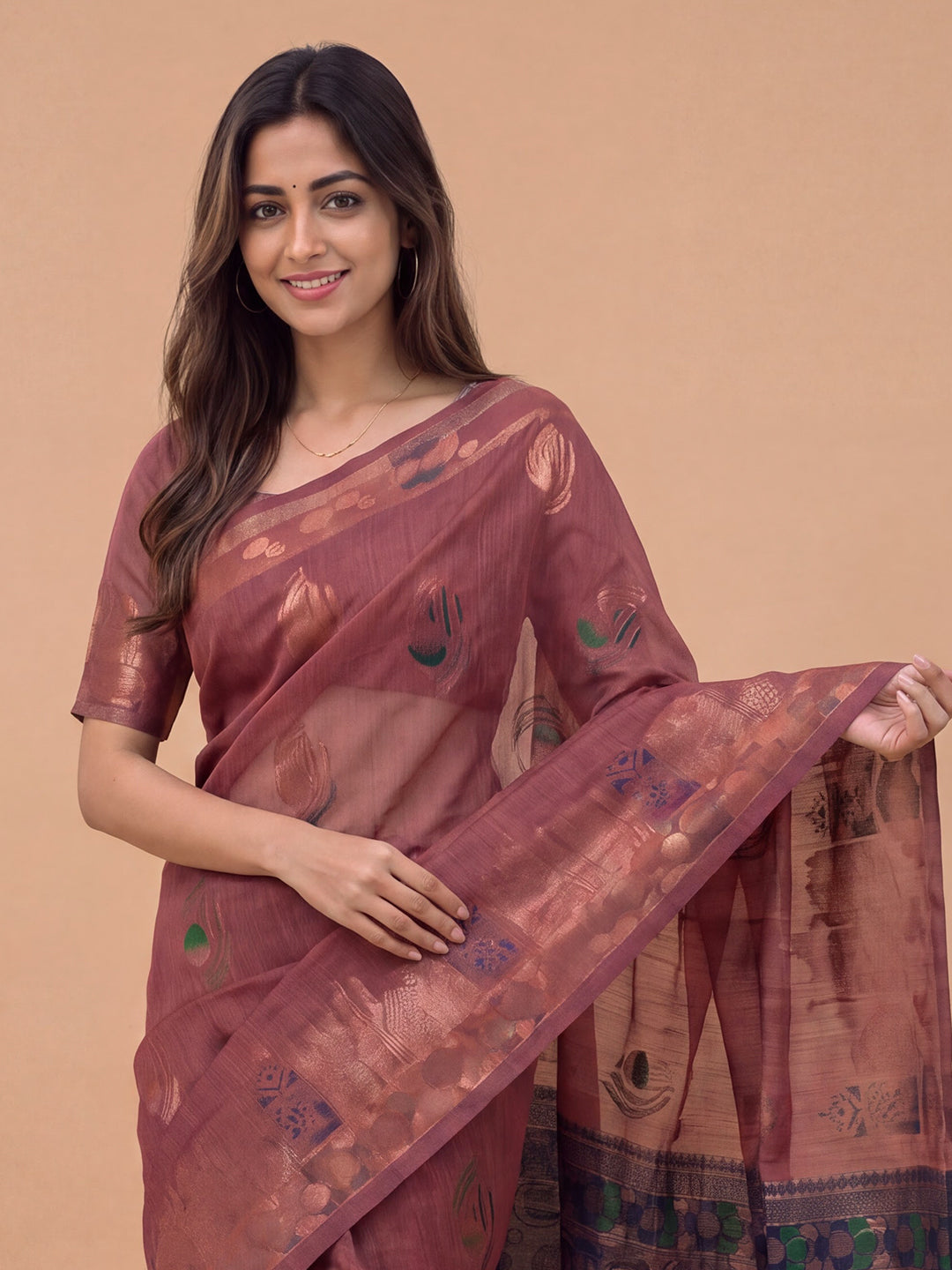 Women Spun Poly Red Printed Saree SP18