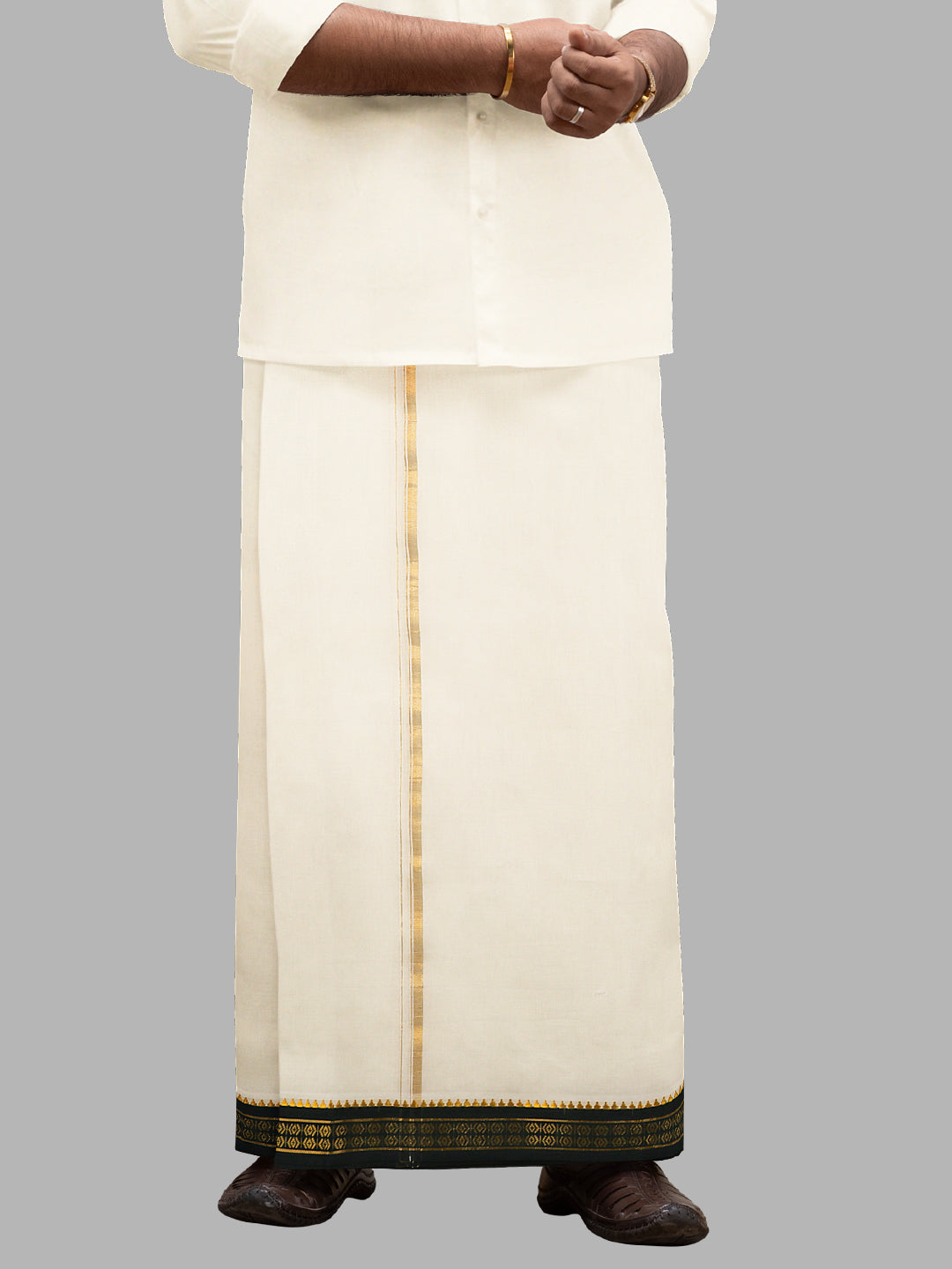 Men Mayilkhan Border Double Layer Devotional Kora Dhoti Cream