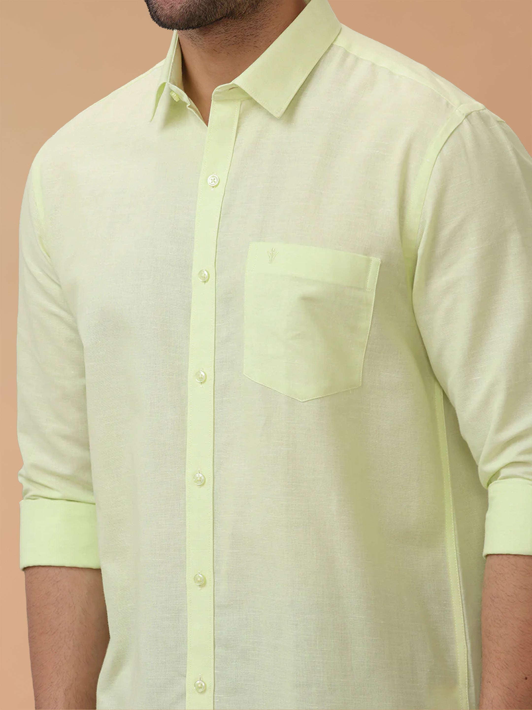 Linen Cotton Light Green Regular Fit Shirt LF3